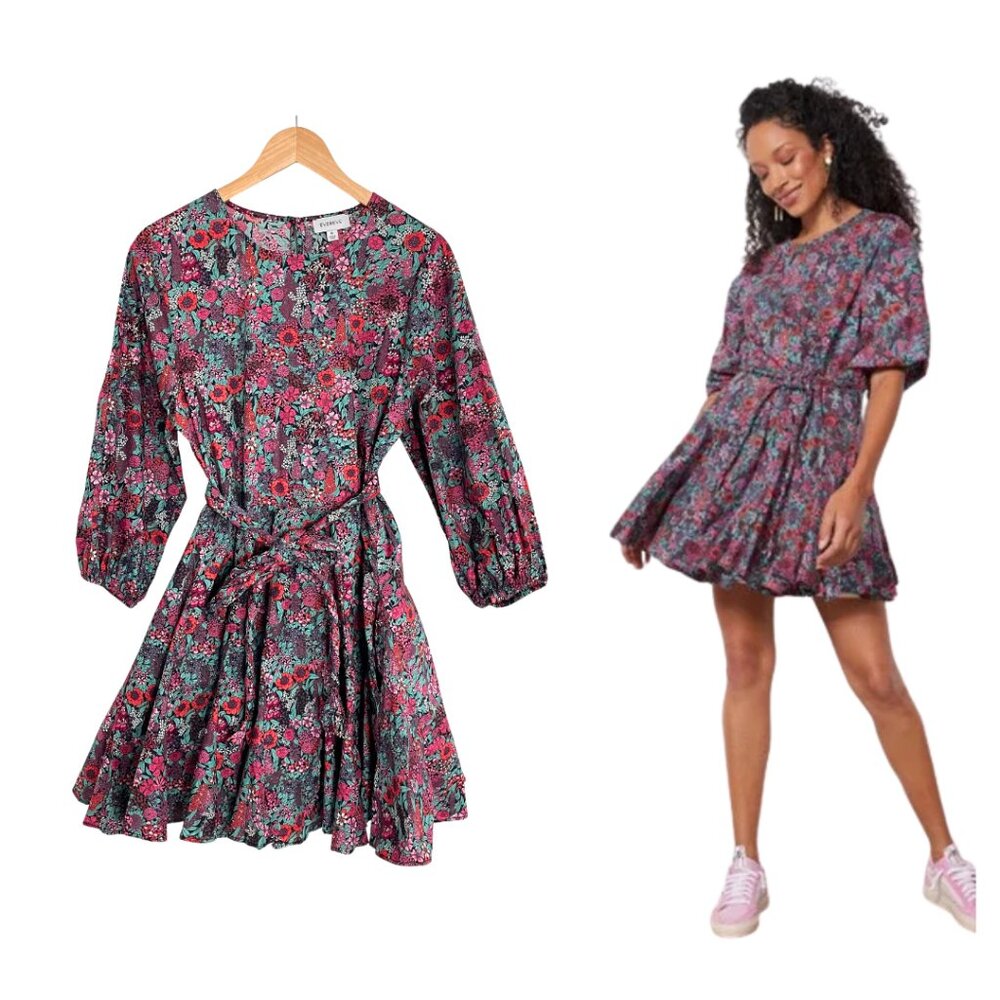Evereve Dress Women Medium Sutton Floral Multi Fit Flare Cotton DS7652-BT Pink